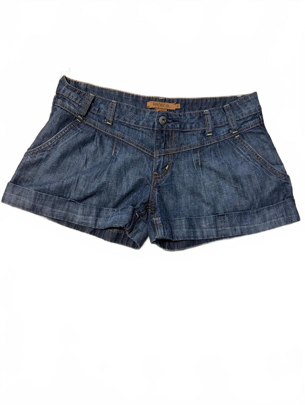 Arden B. Denim Shorts Womens Size 6 Blue Low Rise Pleated Cuffed Hem